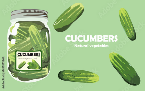 Cucumber jars. Natural vegetable canned cucumbers