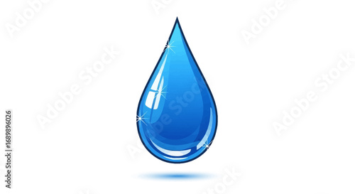 A single teardrop of water, blue, shiny, and reflective.
