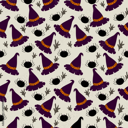 seamless pattern Halloween with hat and bat