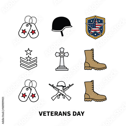 Set of veterans day elements bundle.