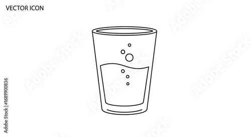 Line art vector icon of a glass filled with a bubbly drink, possibly sparkling water or soda, on a white background.