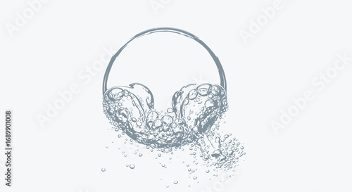 A close-up illustration of a water bubble forming and breaking apart with splashes and droplets.