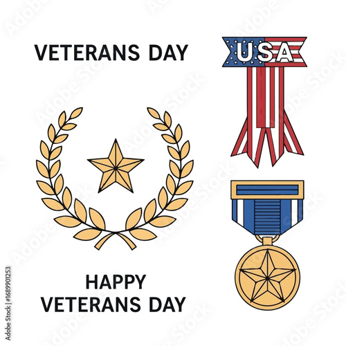 Memorial Day Tribute Symbols Saluting Soldier, Medal of Honor, Dog Tags, Folded Flag, and Military Memorial