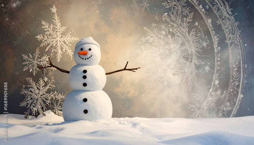 Fototapeta premium Snowman in Winter Scene