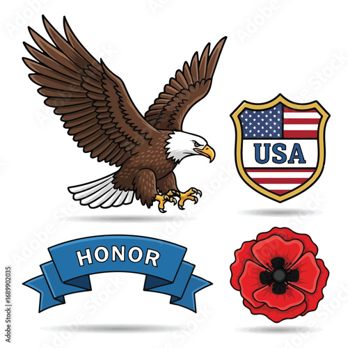 Veterans Day badge, label. Vector