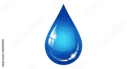 A vibrant, glossy, and detailed illustration of a single, isolated blue water droplet against a white background.