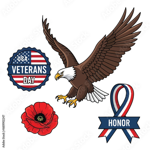 Veterans Day badge, label. Vector