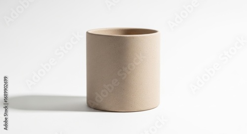 Minimalist Beige Ceramic Pot on White Background with Shadow