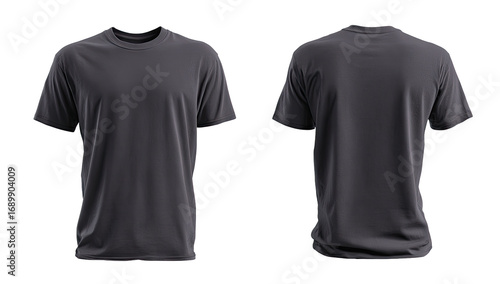 Front and back view of a plain charcoal grey t-shirt