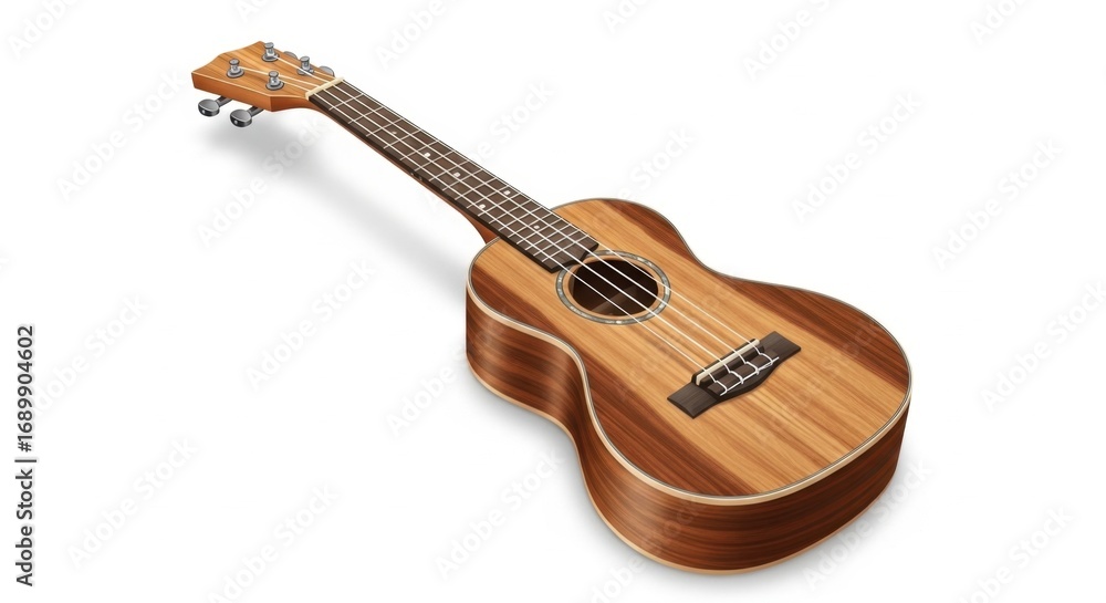 Fototapeta premium Wooden Ukulele on White Background, Musical Instrument.