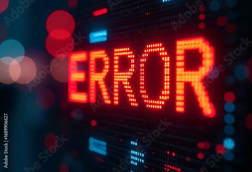 Glitch error design with binary code and red digital warning. Modern abstract background symbolizing cyber security, hacking threats, system crash, software malfunction, data loss, and technology fail