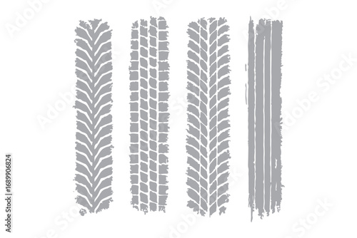 Car tire tracks vector, icon design. Tire tracks, rubber wheels, and braking marks. Truck, car, or motorcycle tread pattern silhouettes. Perfect for auto racing, motorsport, and speed-related designs
