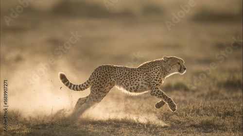 Dynamic wildlife scene capturing a cheetah in full sprint across open plains showcasing speed agility and fierce predator behavior in natural habitat