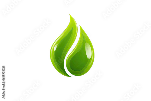 Green stylized leaves in a teardrop shape, glossy appearance