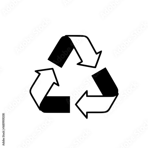 Black vector logo of the recycling symbol, representing sustainability and environmental responsibility