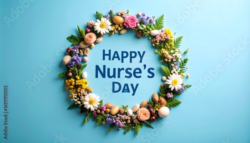 A floral wreath encircles the text 