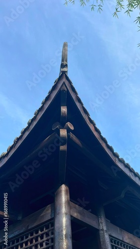 Roof of Traditional Chinese Temple under Blue Sky