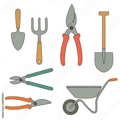 gardening tools neatly arranged
