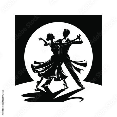 Ballerina Silhouette Illustration Performing on Stage with Curtains on White Background