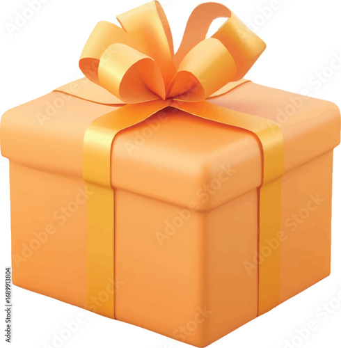 Orange Gift Box With Golden Ribbon Bow Keywords: gift, present, box, orange, ribbon, bow