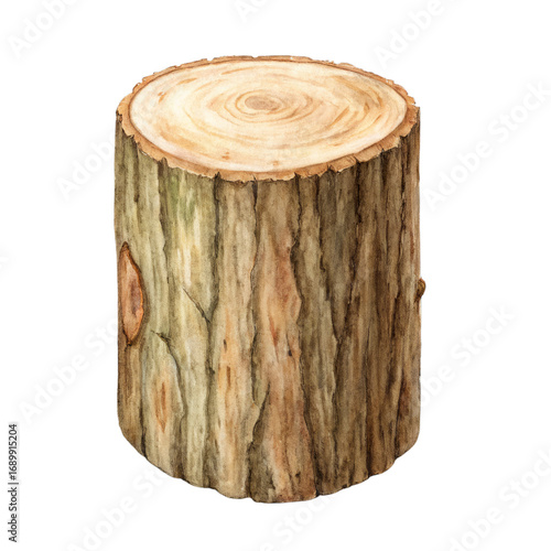 Watercolor Tree Stump Isolated on Transparent Background