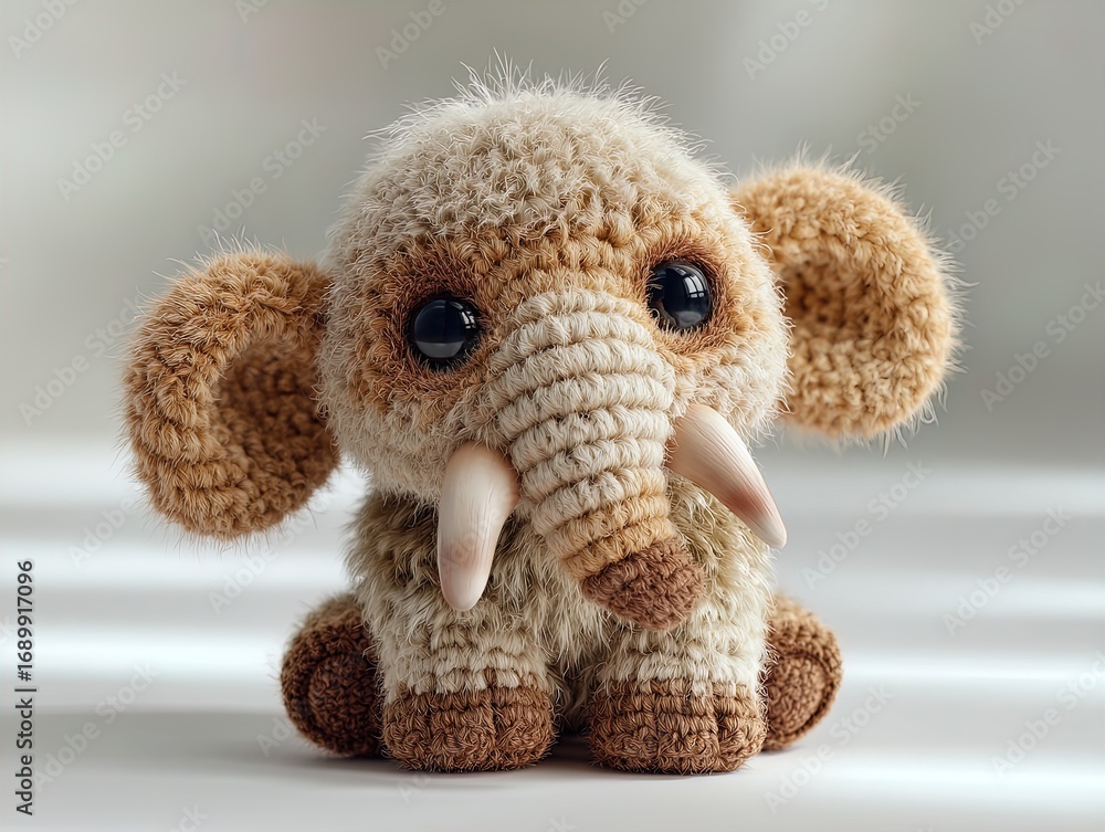 Fototapeta premium charming amigurumi-style raccoon poster: a photorealistic crochet toy design perfect for nursery decor or playroom walls, showcasing soft textures and adorable chibi features with subtle lighting.