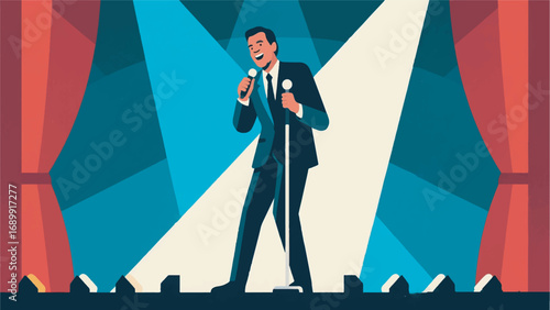 Illustration of Man Doing Stand Up on a Stage Vector Design Template