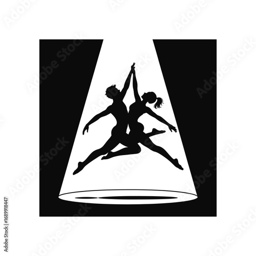 Dynamic Dance Duo Silhouette Illustration in Spotlight Artistic Performance Design
