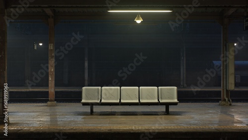 A deserted train platform.  The scene evokes a sense of solitude and anticipation.