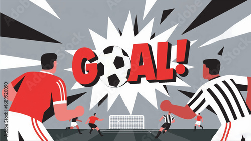 Illustration of Football Match with GOAL Text Design Template with Sports Background
