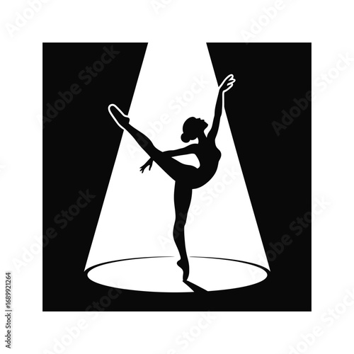 Elegant Ballerina Silhouette Illustration in Spotlight Performing a Dance Move