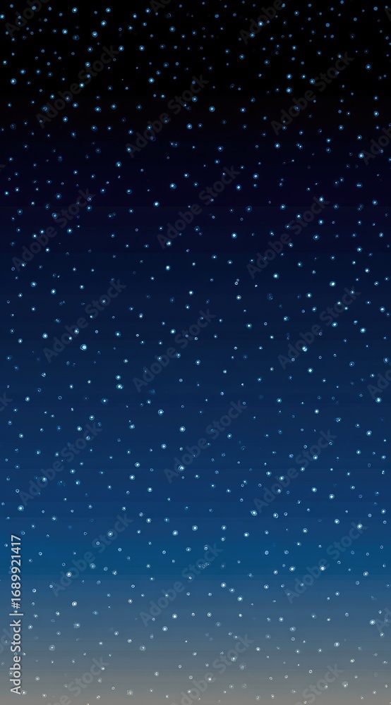 Fototapeta premium Night sky illustration features scattered blue dots against a gradient sky, transitioning from deep black to light blue and fading towards a pale horizon
