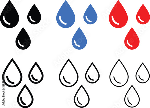 Water drop shape Blue water drops icon set, water drop icon and outline vector illustration,

