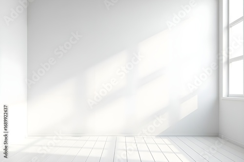 Wallpaper Mural Blank white interior room background, empty white walls corner and white wood floor contemporary, 3D rendering Torontodigital.ca