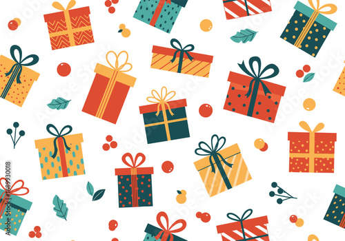 Joyful holiday gift boxes pattern creates festive cheer for seasonal celebrations and promotions