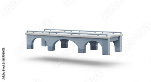 Bridge architecture design illustration of a concrete arch bridge structure and railing system isolated