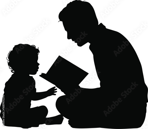 Father reading to child silhouette book