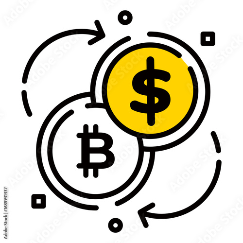icon of converting digital cryptocurrency into dollar, symbolizing online trading and exchange services. suitable for website and banking application