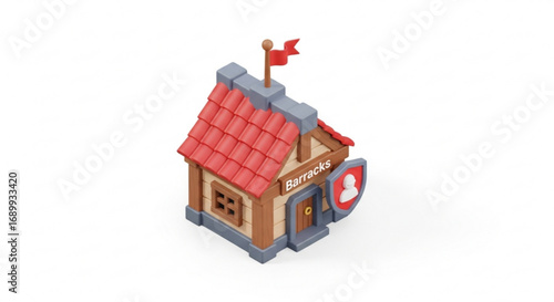 Isometric barracks building game asset vector illustration for strategy games and town management, cartoon style
