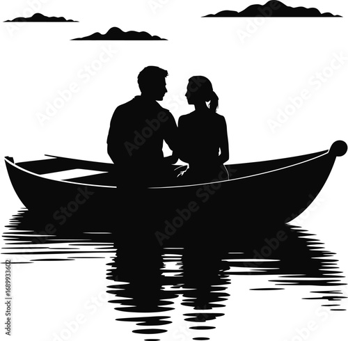 Couple in rowboat on water woman
