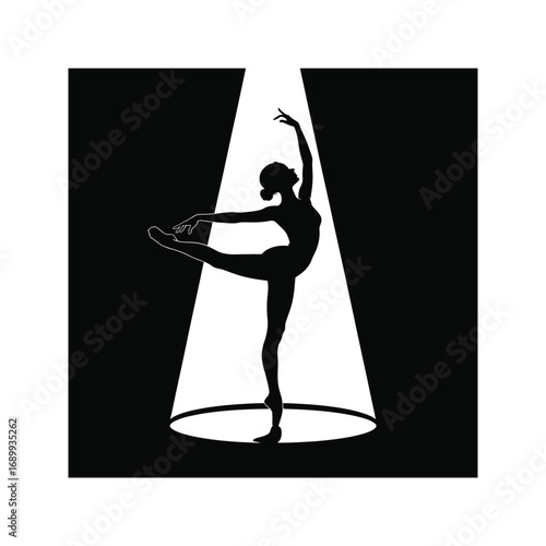 Elegant Ballerina Silhouette Illustration Under Spotlight Performing Dance Movement Art