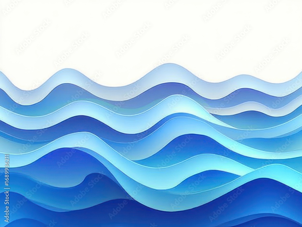 Fototapeta premium Abstract layered waves in varying shades of blue creating a smooth undulating pattern on white background