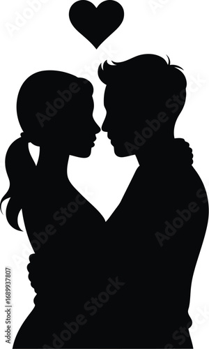 Couple embracing heart symbol silhouette embrace