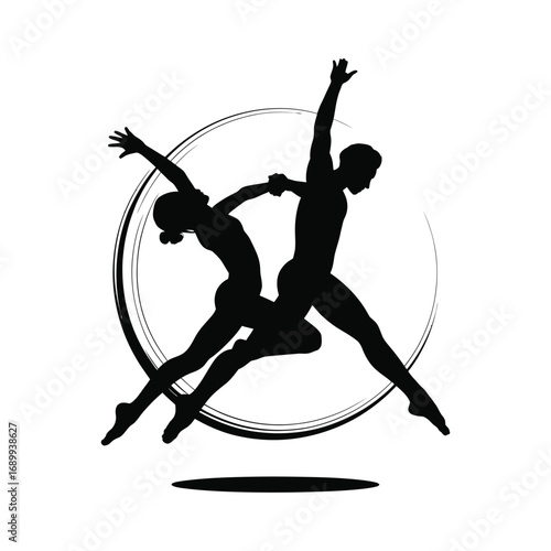 Dynamic Dance Silhouette Illustration of Two Performers in Artistic Movement