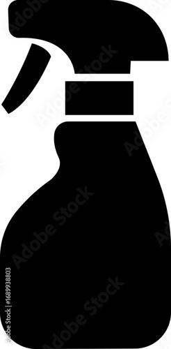 Cleaning product bottle icon in flat style, Monochrome detergent, spray, liquid container, household cleaner, disinfectant, soap, chemical packaging illustration isolated on transparent background.