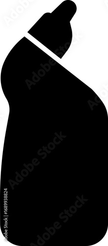 Cleaning product bottle icon in flat style, Monochrome detergent, spray, liquid container, household cleaner, disinfectant, soap, chemical packaging illustration isolated on transparent background.