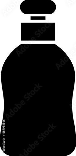 Cleaning product bottle icon in flat style, Monochrome detergent, spray, liquid container, household cleaner, disinfectant, soap, chemical packaging illustration isolated on transparent background.