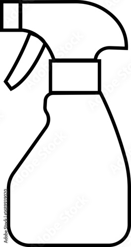 Cleaning product bottle icon in line style, Monochrome detergent, spray, liquid container, household cleaner, disinfectant, soap, chemical packaging illustration isolated on transparent background.