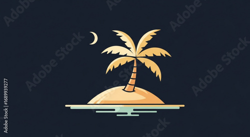 Palm tree island at night vector illustration tropical beach vacation summer travel destination design graphic 100