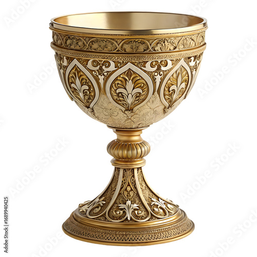 Ornate Gold Chalice: Exquisite Religious Artifact Detail on transparent background